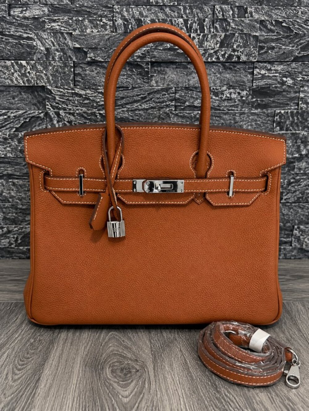 Warm Cognac/Caramel Brown Togo Leather Handbag